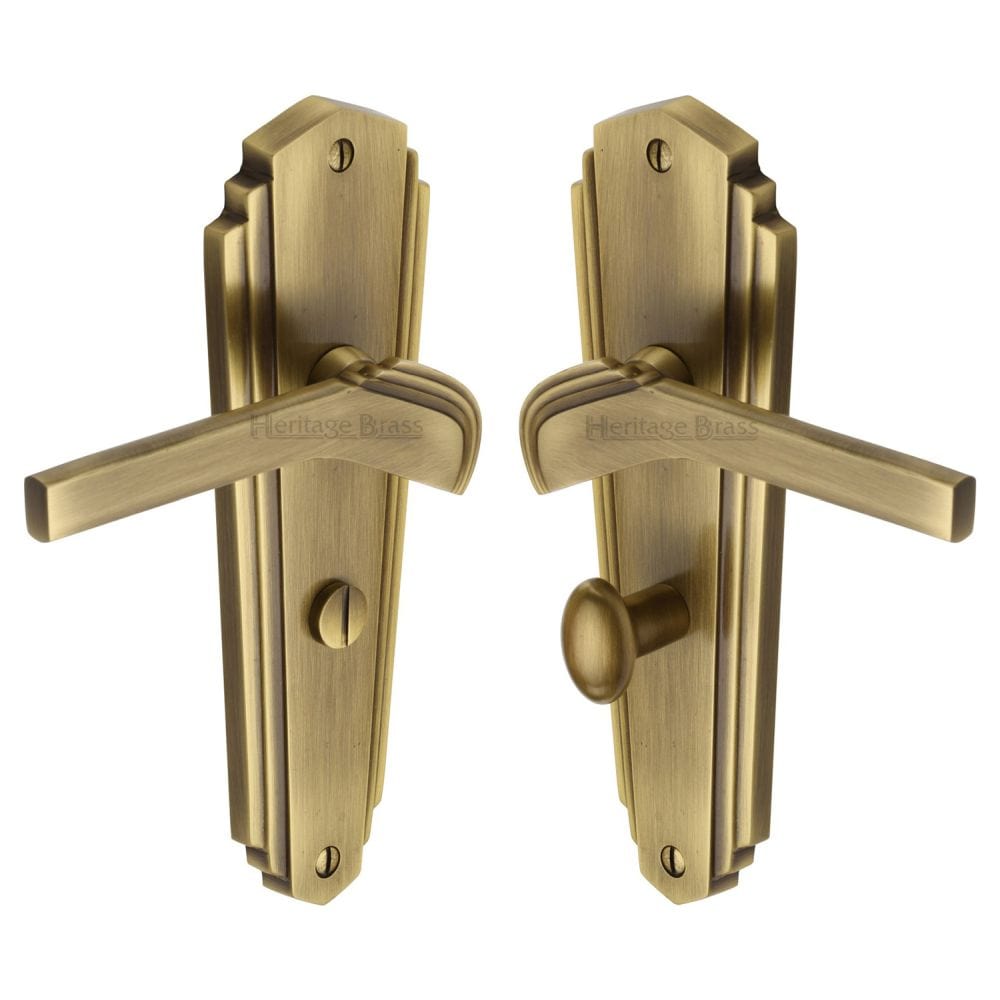 Heritage Brass Door Furniture Antique Brass / Bathroom Lock Handles Heritage Brass - Door Handle for Bathroom Waldorf Design Antique Brass Finish