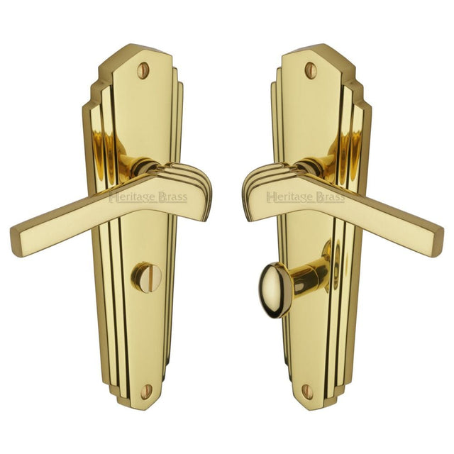 Heritage Brass Door Furniture Polished Brass / Bathroom Lock Handles Heritage Brass - Door Handle for Bathroom Waldorf Design Polished Brass Finish