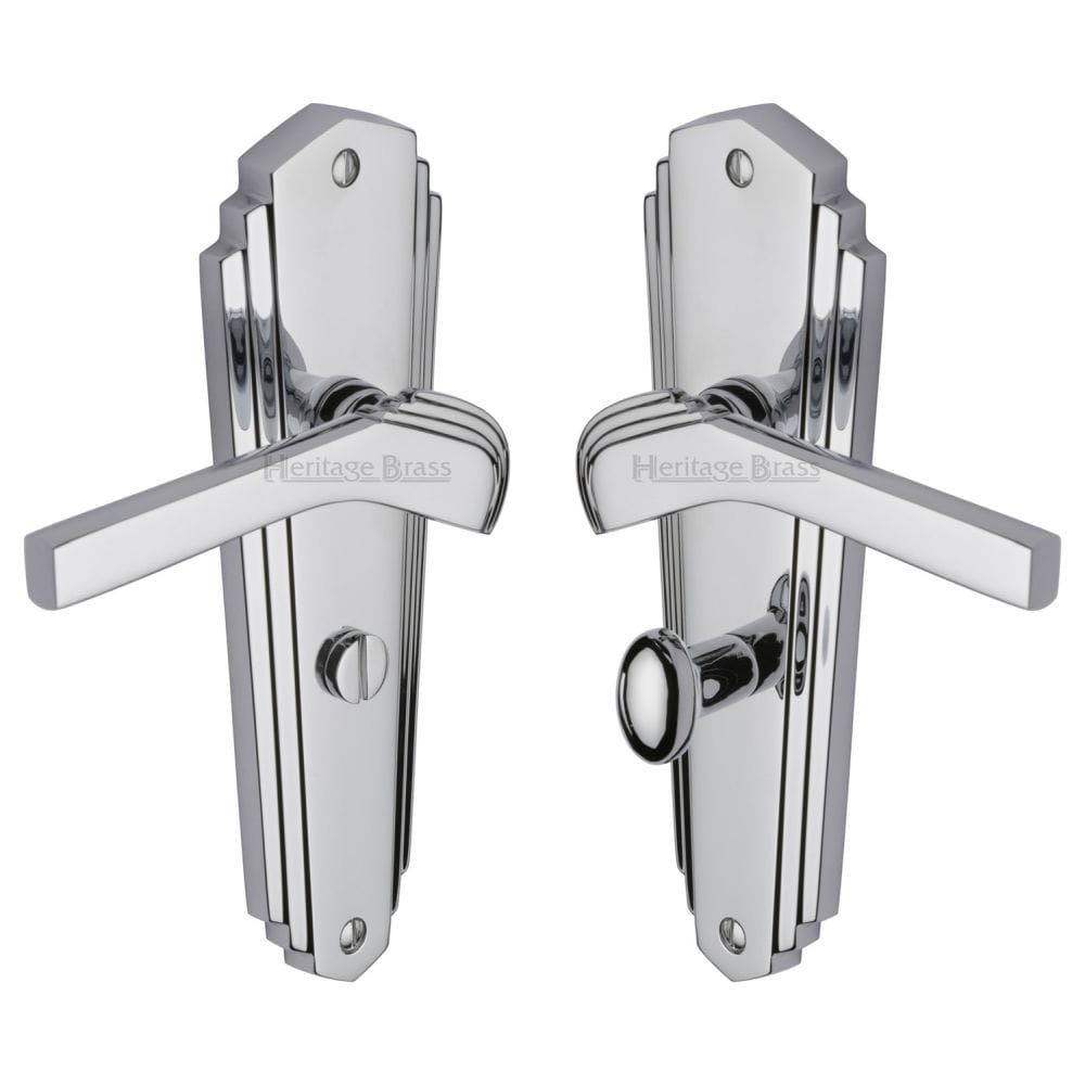 Heritage Brass Door Furniture Polished Chrome / Bathroom Lock Handles Heritage Brass - Door Handle for Bathroom Waldorf Design Polished Chrome Finish