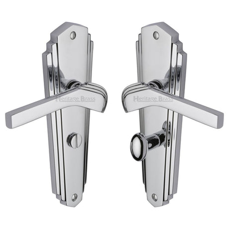 Heritage Brass Door Furniture Polished Chrome / Bathroom Lock Handles Heritage Brass - Door Handle for Bathroom Waldorf Design Polished Chrome Finish