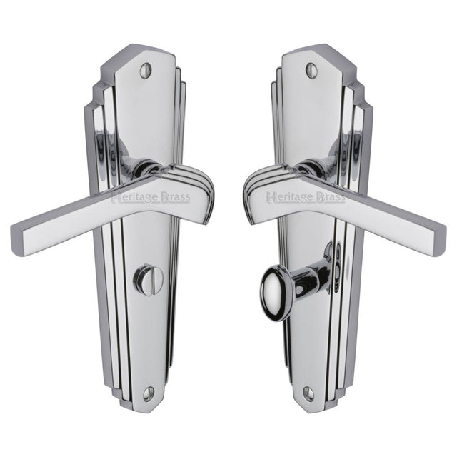 Heritage Brass Door Furniture Polished Chrome / Bathroom Lock Handles Heritage Brass - Door Handle for Bathroom Waldorf Design Polished Chrome Finish