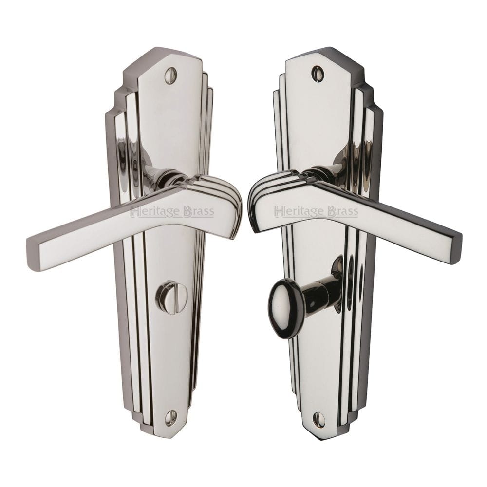 Heritage Brass Door Furniture Polished Nickel / Bathroom Lock Handles Heritage Brass - Door Handle for Bathroom Waldorf Design Polished Nickel Finish