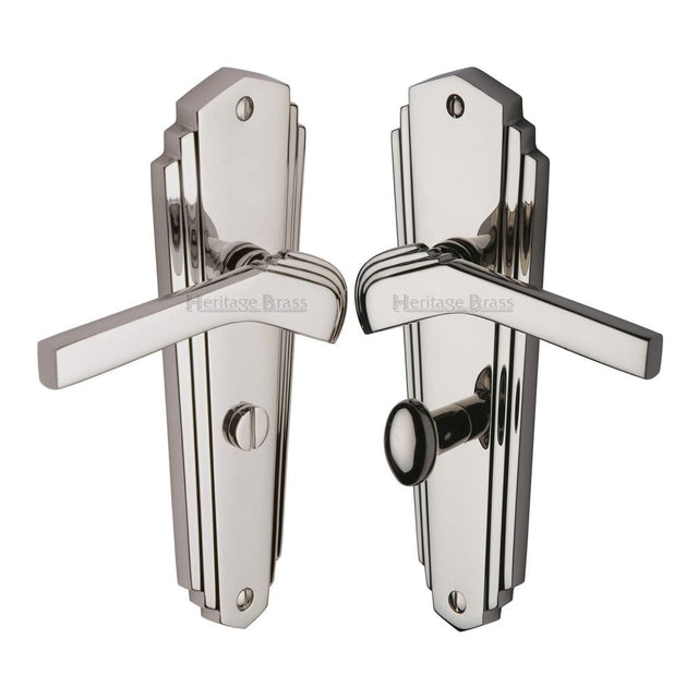 Heritage Brass Door Furniture Polished Nickel / Bathroom Lock Handles Heritage Brass - Door Handle for Bathroom Waldorf Design Polished Nickel Finish