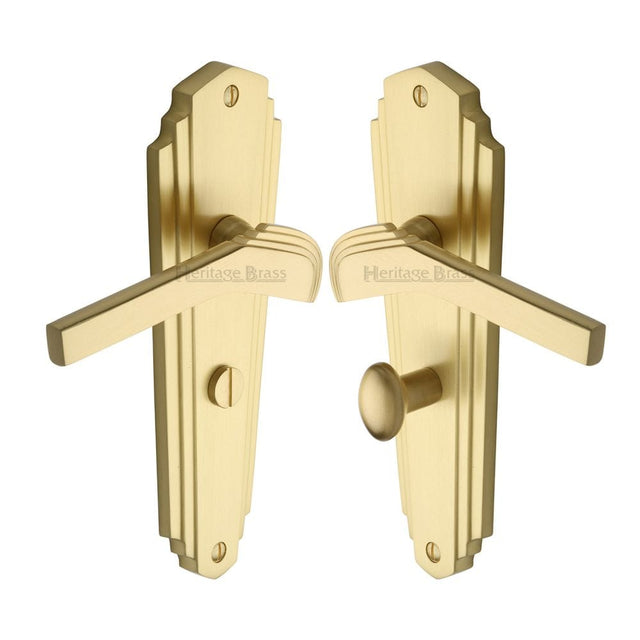 Heritage Brass Door Furniture Satin Brass / Bathroom Lock Handles Heritage Brass - Door Handle for Bathroom Waldorf Design Satin Brass Finish