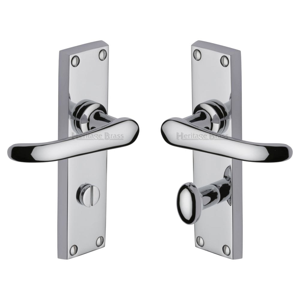 Heritage Brass Door Furniture Polished Chrome / Bathroom Lock Handles Heritage Brass - Door Handle for Bathroom Windsor Design Polished Chrome Finish