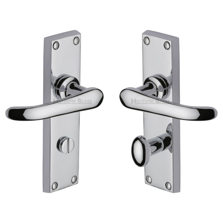 Heritage Brass Door Furniture Polished Chrome / Bathroom Lock Handles Heritage Brass - Door Handle for Bathroom Windsor Design Polished Chrome Finish