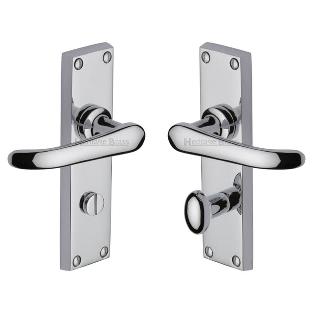 Heritage Brass Door Furniture Polished Chrome / Bathroom Lock Handles Heritage Brass - Door Handle for Bathroom Windsor Design Polished Chrome Finish