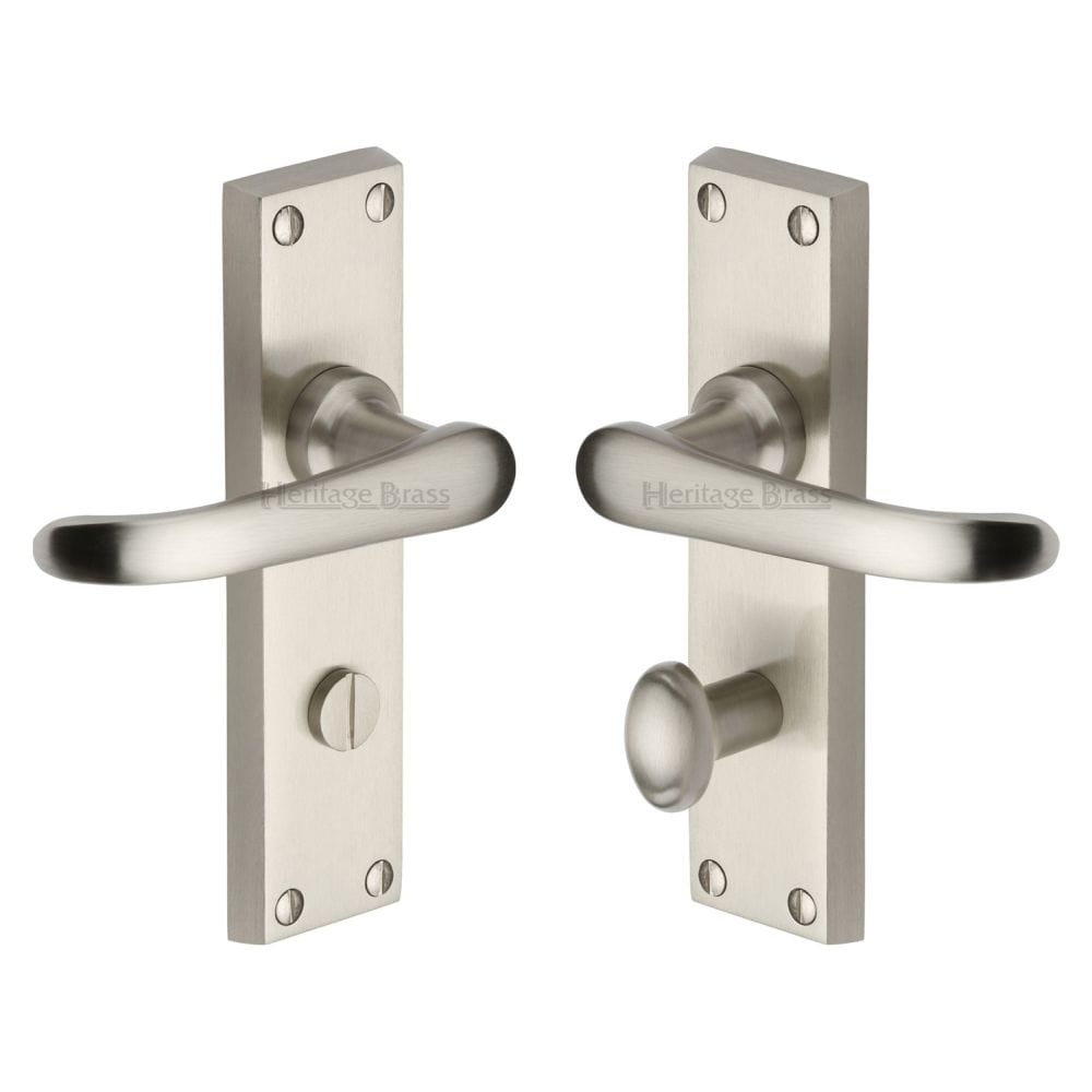 Heritage Brass Door Furniture Satin Nickel / Bathroom Lock Handles Heritage Brass - Door Handle for Bathroom Windsor Design Satin Nickel Finish