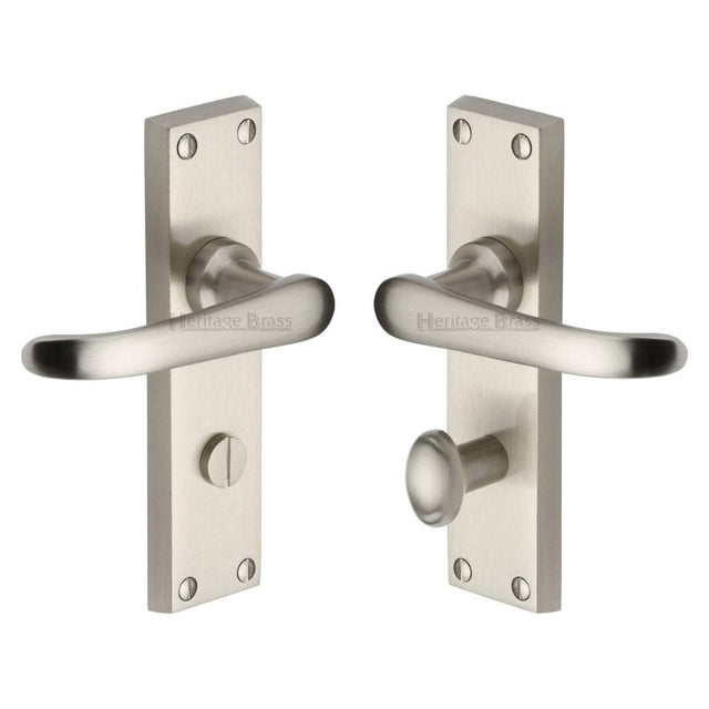 Heritage Brass Door Furniture Satin Nickel / Bathroom Lock Handles Heritage Brass - Door Handle for Bathroom Windsor Design Satin Nickel Finish