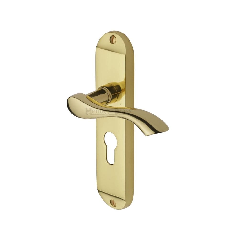 Heritage Brass Door Furniture Polished Brass / Euro Profile Lock Handles Heritage Brass - Door Handle for Euro Profile Plate Algarve Design Polished Brass Fi