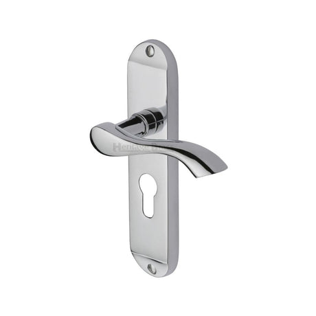 Heritage Brass Door Furniture Polished Chrome / Euro Profile Lock Handles Heritage Brass - Door Handle for Euro Profile Plate Algarve Design Polished Chrome F