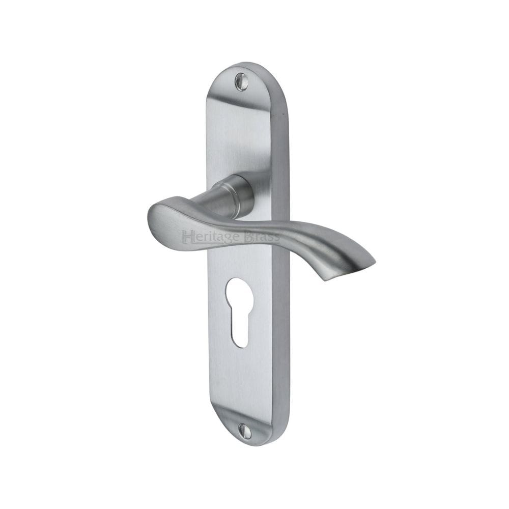 Heritage Brass Door Furniture Satin Chrome / Euro Profile Lock Handles Heritage Brass - Door Handle for Euro Profile Plate Algarve Design Satin Chrome F