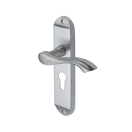 Heritage Brass Door Furniture Satin Chrome / Euro Profile Lock Handles Heritage Brass - Door Handle for Euro Profile Plate Algarve Design Satin Chrome F