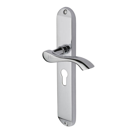 Heritage Brass Door Furniture Polished Chrome / Euro Profile Lock Handles Heritage Brass - Door Handle for Euro Profile Plate Algarve Long Design Polished Chr