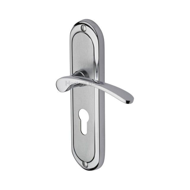 Heritage Brass Door Furniture Apollo Dual Finish,Satin Chrome/Polished Chrome / Euro Profile Lock Handles Heritage Brass - Door Handle for Euro Profile Plate Ambassador Design Apollo Fin