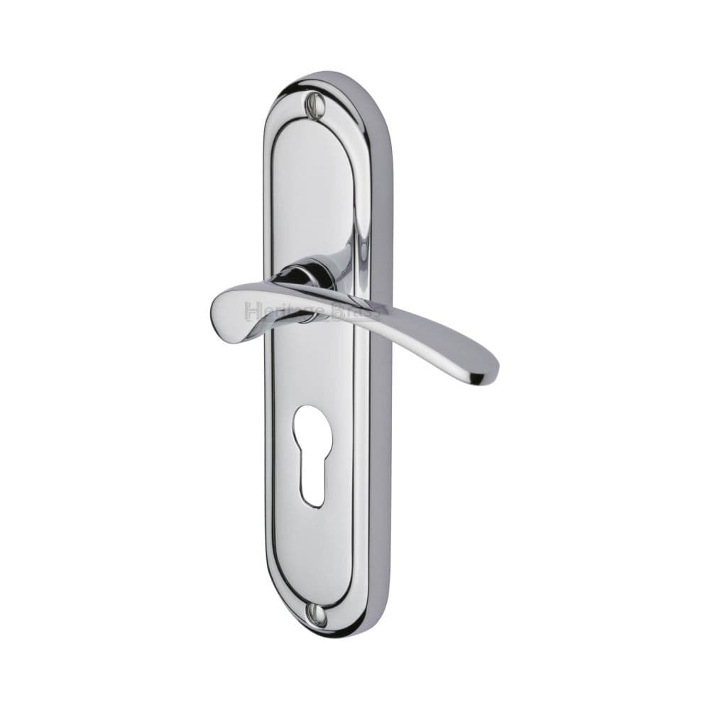Heritage Brass Door Furniture Polished Chrome / Euro Profile Lock Handles Heritage Brass - Door Handle for Euro Profile Plate Ambassador Design Polished Chrom