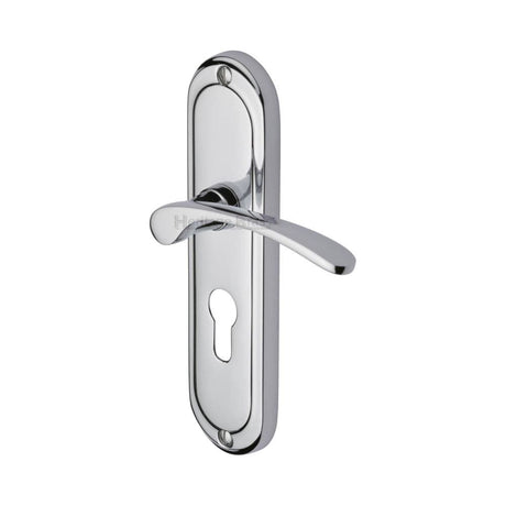 Heritage Brass Door Furniture Polished Chrome / Euro Profile Lock Handles Heritage Brass - Door Handle for Euro Profile Plate Ambassador Design Polished Chrom