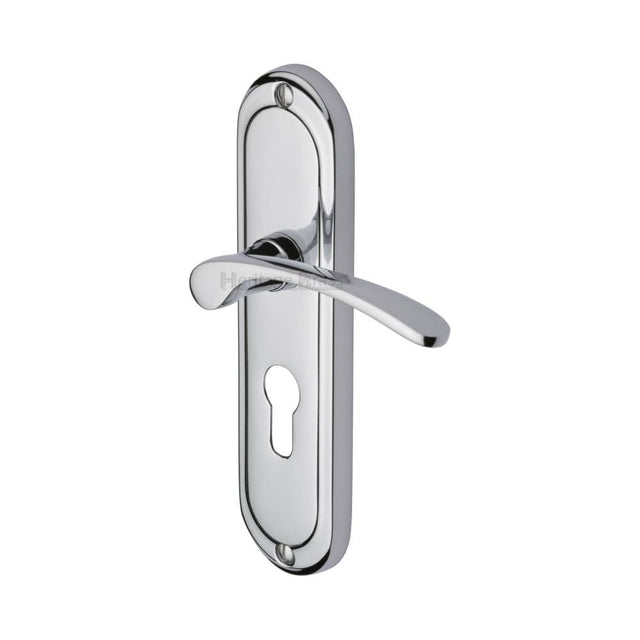 Heritage Brass Door Furniture Polished Chrome / Euro Profile Lock Handles Heritage Brass - Door Handle for Euro Profile Plate Ambassador Design Polished Chrom