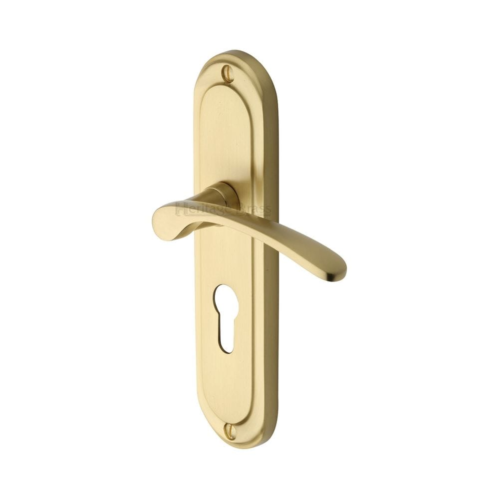 Heritage Brass Door Furniture Satin Brass / Euro Profile Lock Handles Heritage Brass - Door Handle for Euro Profile Plate Ambassador Design Satin Brass