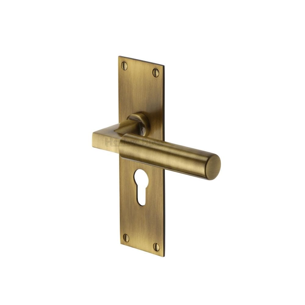 Heritage Brass Door Furniture Antique Brass / Euro Profile Lock Handles Heritage Brass - Door Handle for Euro Profile Plate Bauhaus Design Antique Brass Fi