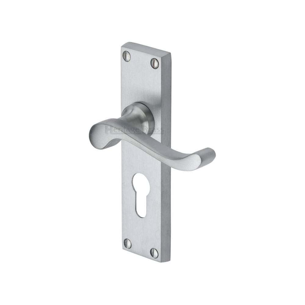 Heritage Brass Door Furniture Satin Chrome / Euro Profile Lock Handles Heritage Brass - Door Handle for Euro Profile Plate Bedford Design Satin Chrome F