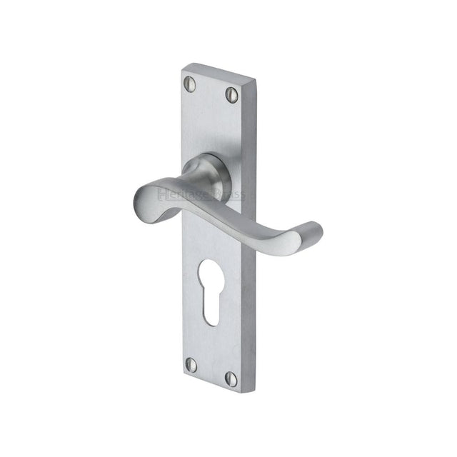 Heritage Brass Door Furniture Satin Chrome / Euro Profile Lock Handles Heritage Brass - Door Handle for Euro Profile Plate Bedford Design Satin Chrome F