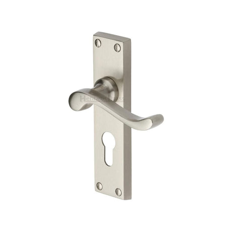 Heritage Brass Door Furniture Satin Nickel / Euro Profile Lock Handles Heritage Brass - Door Handle for Euro Profile Plate Bedford Design Satin Nickel F
