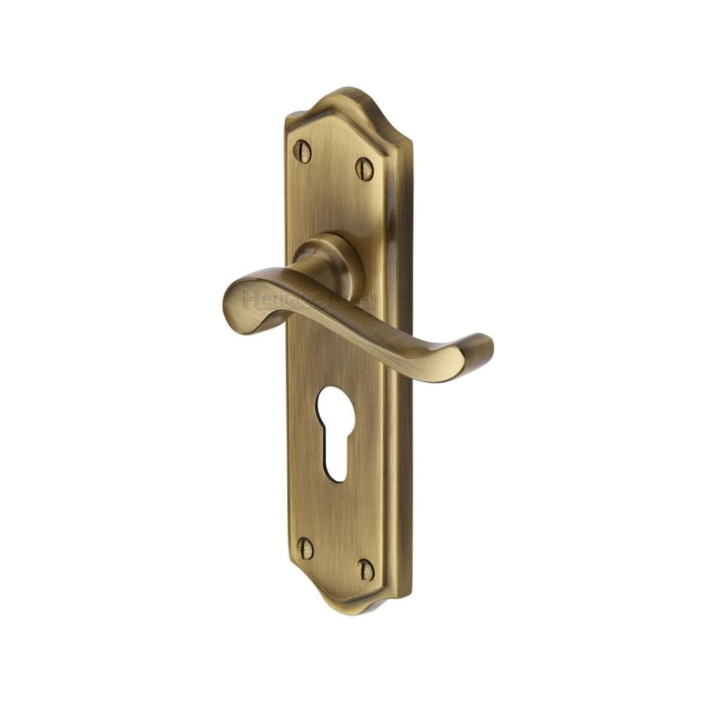 Heritage Brass Door Furniture Antique Brass / Euro Profile Lock Handles Heritage Brass - Door Handle for Euro Profile Plate Buckingham Design Antique Brass