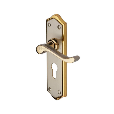 Heritage Brass Door Furniture Jupiter Split Finish / Euro Profile Lock Handles Heritage Brass - Door Handle for Euro Profile Plate Buckingham Design Jupiter Fi