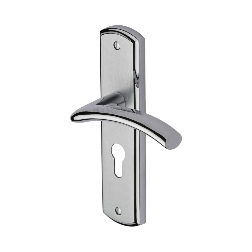 Heritage Brass Door Furniture Apollo Dual Finish,Satin Chrome/Polished Chrome / Euro Profile Lock Handles Heritage Brass - Door Handle for Euro Profile Plate Centaur Design Apollo Finish