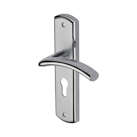 Heritage Brass Door Furniture Apollo Dual Finish,Satin Chrome/Polished Chrome / Euro Profile Lock Handles Heritage Brass - Door Handle for Euro Profile Plate Centaur Design Apollo Finish