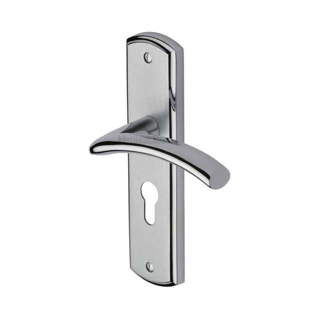 Heritage Brass Door Furniture Apollo Dual Finish,Satin Chrome/Polished Chrome / Euro Profile Lock Handles Heritage Brass - Door Handle for Euro Profile Plate Centaur Design Apollo Finish