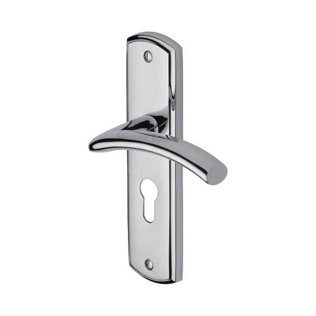 Heritage Brass Door Furniture Polished Chrome / Euro Profile Lock Handles Heritage Brass - Door Handle for Euro Profile Plate Centaur Design Polished Chrome F