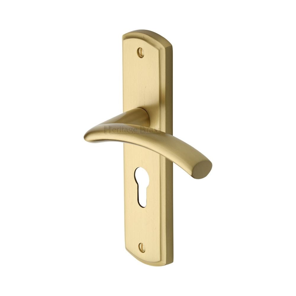 Heritage Brass Door Furniture Satin Brass / Euro Profile Lock Handles Heritage Brass - Door Handle for Euro Profile Plate Centaur Design Satin Brass Fi