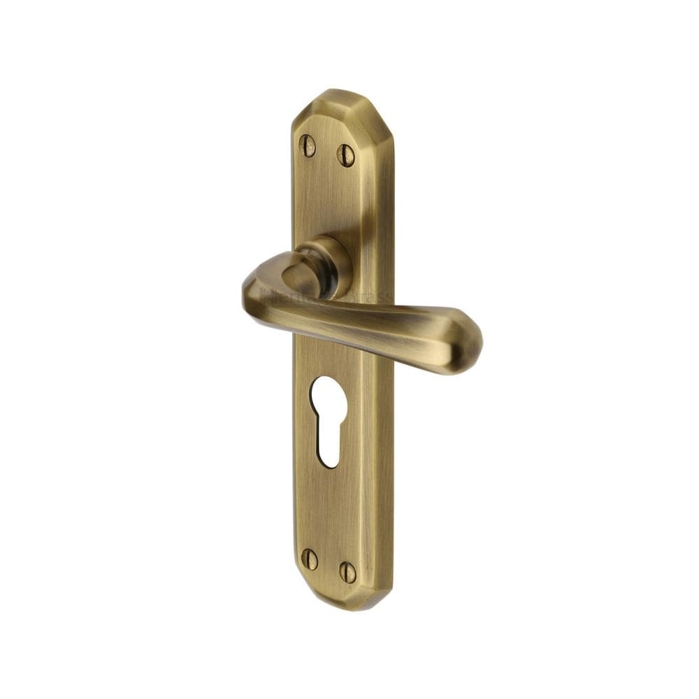 Heritage Brass Door Furniture Antique Brass / Euro Profile Lock Handles Heritage Brass - Door Handle for Euro Profile Plate Charlbury Design Antique Brass