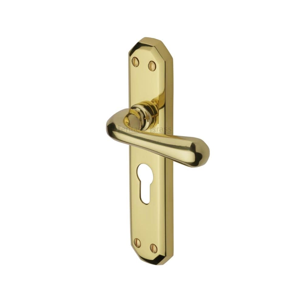 Heritage Brass Door Furniture Polished Brass / Euro Profile Lock Handles Heritage Brass - Door Handle for Euro Profile Plate Charlbury Design Polished Brass