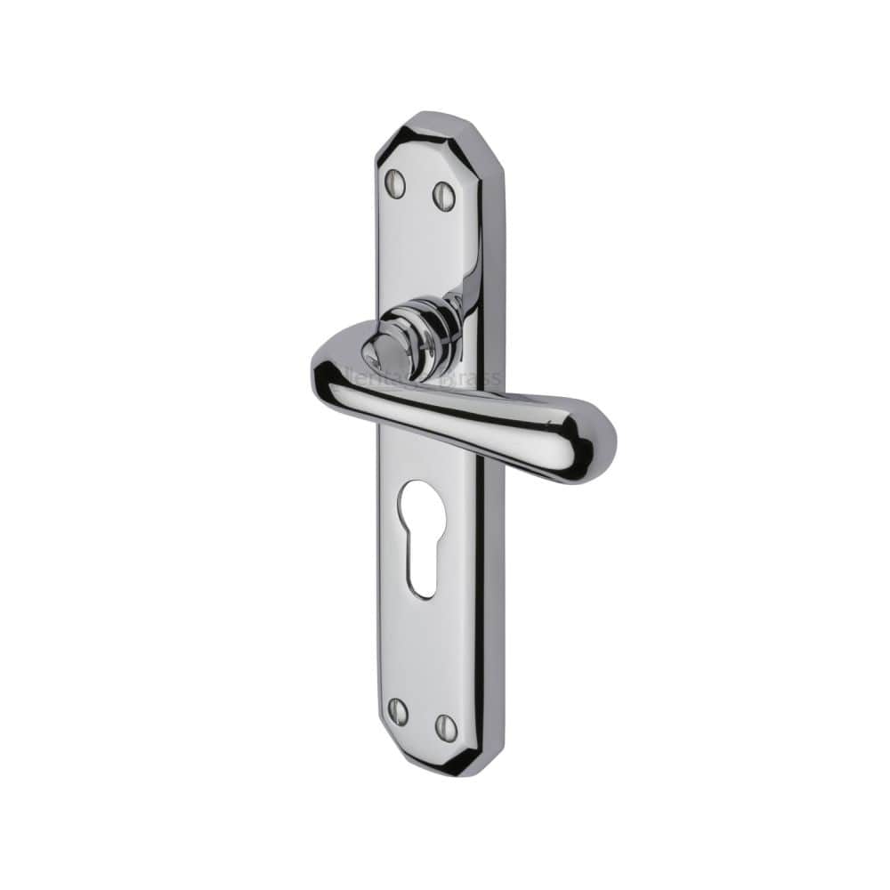 Heritage Brass Door Furniture Polished Chrome / Euro Profile Lock Handles Heritage Brass - Door Handle for Euro Profile Plate Charlbury Design Polished Chrome