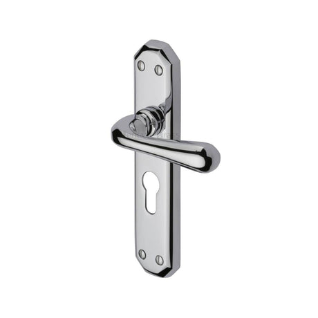 Heritage Brass Door Furniture Polished Chrome / Euro Profile Lock Handles Heritage Brass - Door Handle for Euro Profile Plate Charlbury Design Polished Chrome