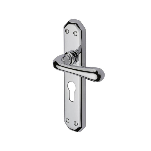 Heritage Brass Door Furniture Polished Chrome / Euro Profile Lock Handles Heritage Brass - Door Handle for Euro Profile Plate Charlbury Design Polished Chrome