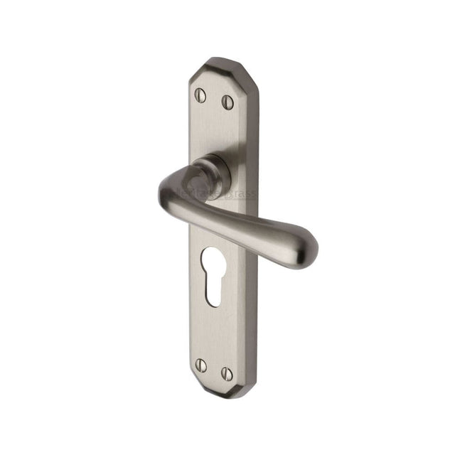 Heritage Brass Door Furniture Satin Nickel / Euro Profile Lock Handles Heritage Brass - Door Handle for Euro Profile Plate Charlbury Design Satin Nickel
