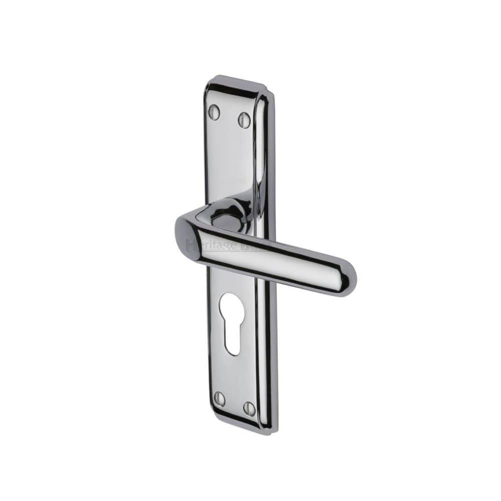Heritage Brass Door Furniture Polished Chrome / Euro Profile Lock Handles Heritage Brass - Door Handle for Euro Profile Plate Deco Design Polished Chrome Fini