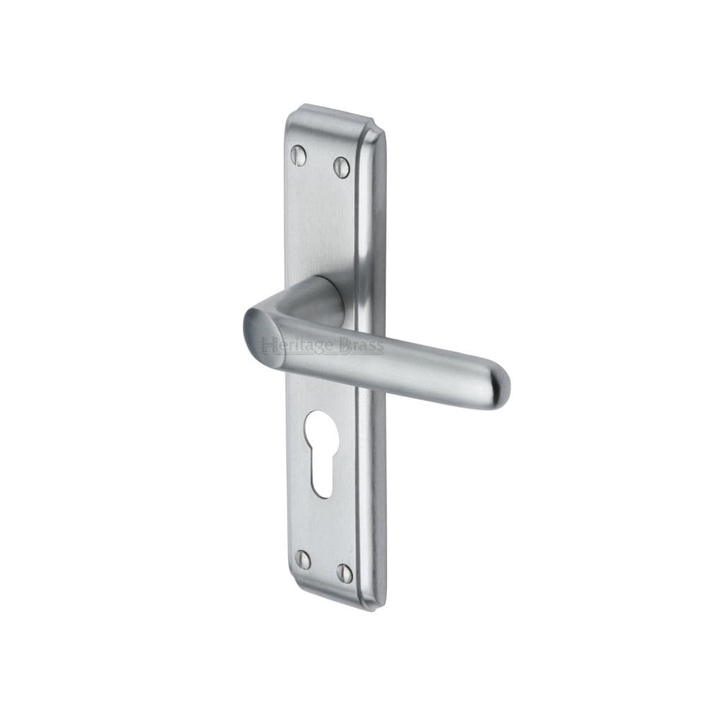 Heritage Brass Door Furniture Satin Chrome / Euro Profile Lock Handles Heritage Brass - Door Handle for Euro Profile Plate Deco Design Satin Chrome Fini