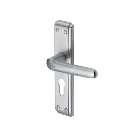 Heritage Brass Door Furniture Satin Chrome / Euro Profile Lock Handles Heritage Brass - Door Handle for Euro Profile Plate Deco Design Satin Chrome Fini