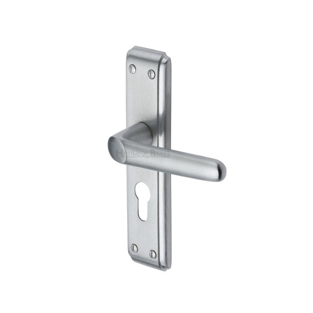 Heritage Brass Door Furniture Satin Chrome / Euro Profile Lock Handles Heritage Brass - Door Handle for Euro Profile Plate Deco Design Satin Chrome Fini