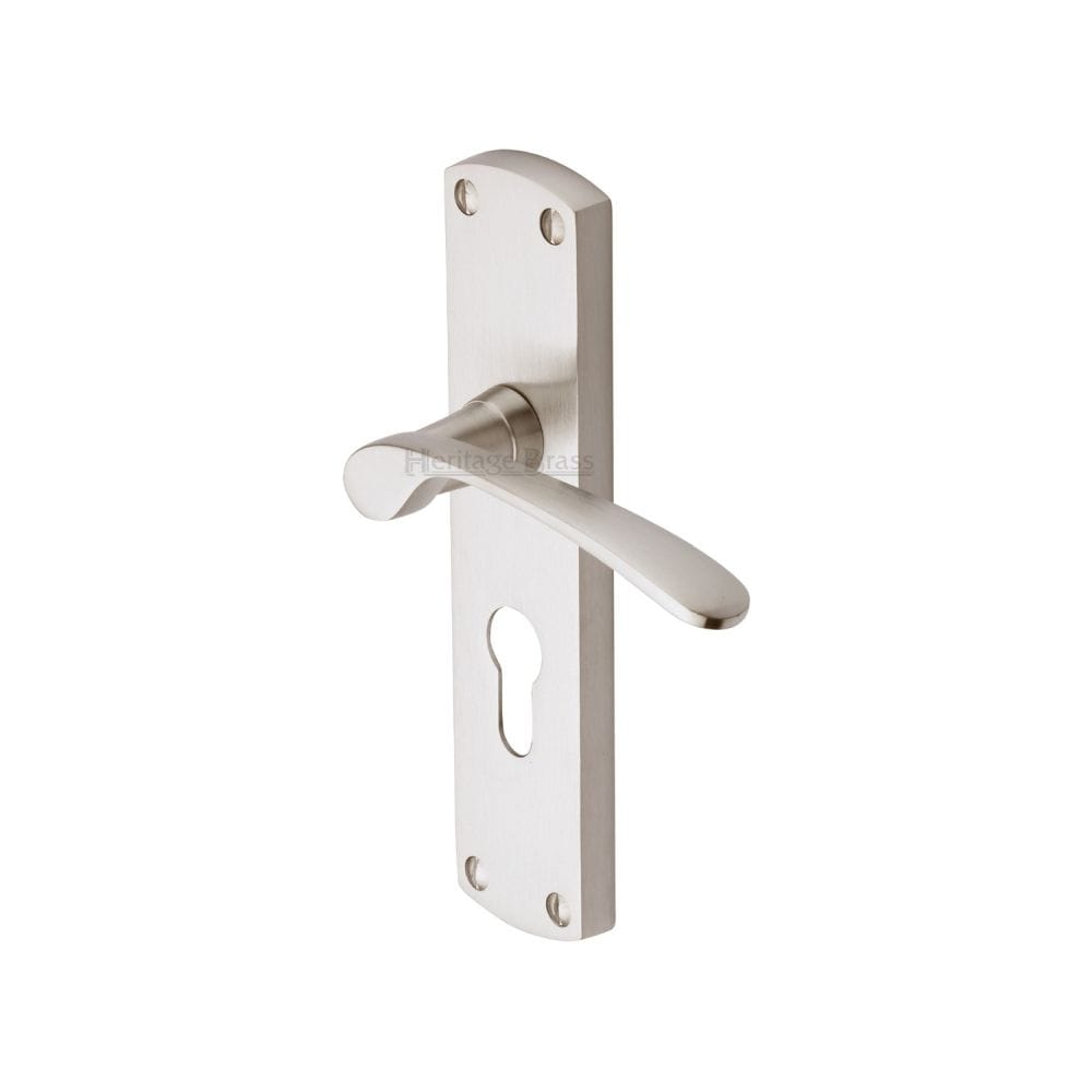 Heritage Brass Door Furniture Satin Nickel / Euro Profile Lock Handles Heritage Brass - Door Handle for Euro Profile Plate Diplomat Design Satin Nickel