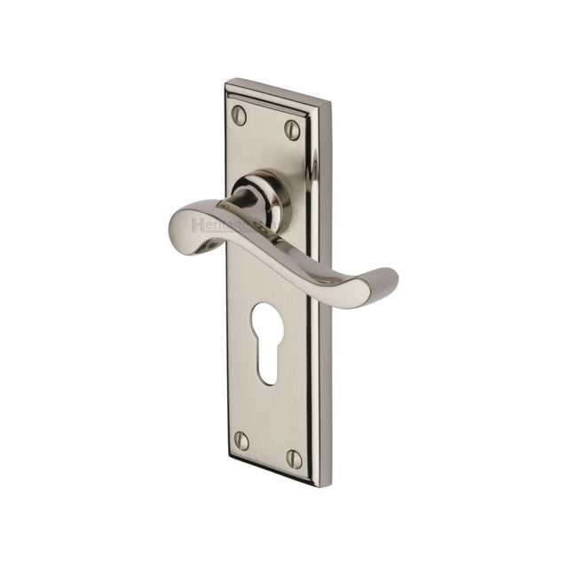 Heritage Brass Door Furniture Mercury Dual Finish,Satin Nickel and Polished Nickel / Euro Profile Lock Handles Heritage Brass - Door Handle for Euro Profile Plate Edwardian Design Mercury Fin