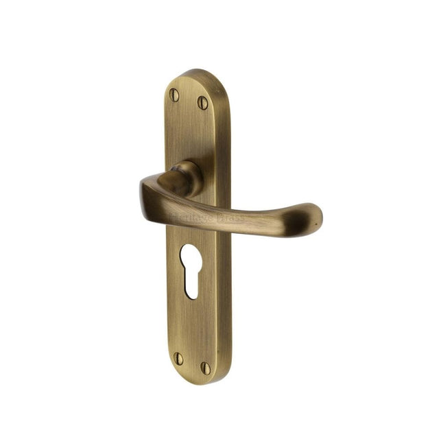 Heritage Brass Door Furniture Antique Brass / Euro Profile Lock Handles Heritage Brass - Door Handle for Euro Profile Plate Gloucester Design Antique Brass