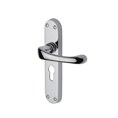 Heritage Brass Door Furniture Polished Chrome / Euro Profile Lock Handles Heritage Brass - Door Handle for Euro Profile Plate Gloucester Design Polished Chrom