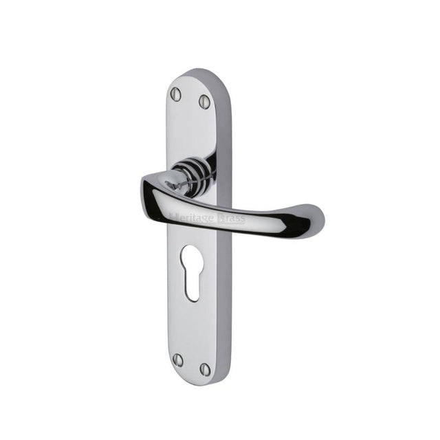 Heritage Brass Door Furniture Polished Chrome / Euro Profile Lock Handles Heritage Brass - Door Handle for Euro Profile Plate Gloucester Design Polished Chrom