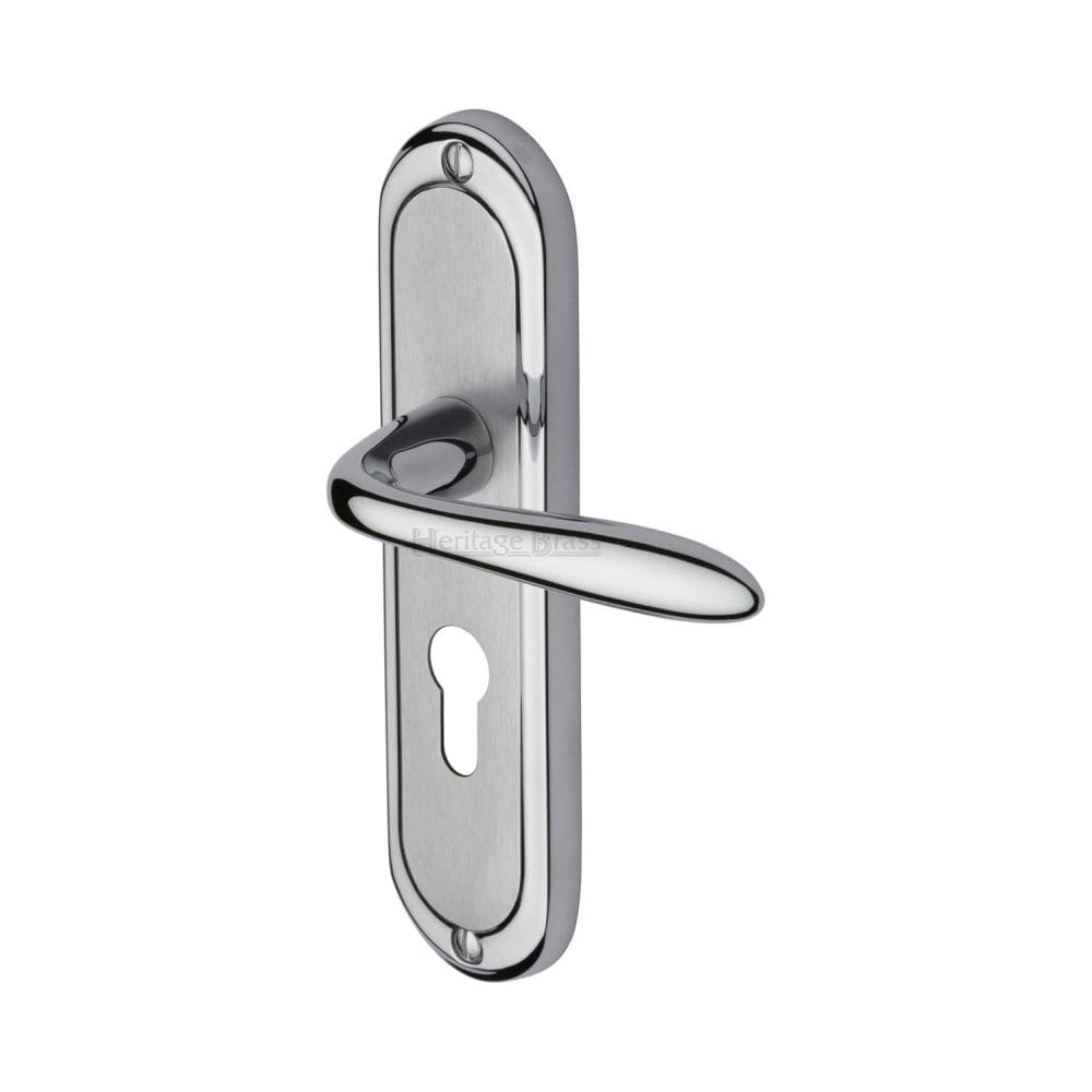 Heritage Brass Door Furniture Apollo Dual Finish,Satin Chrome/Polished Chrome / Euro Profile Lock Handles Heritage Brass - Door Handle for Euro Profile Plate Henley Design Apollo Finish